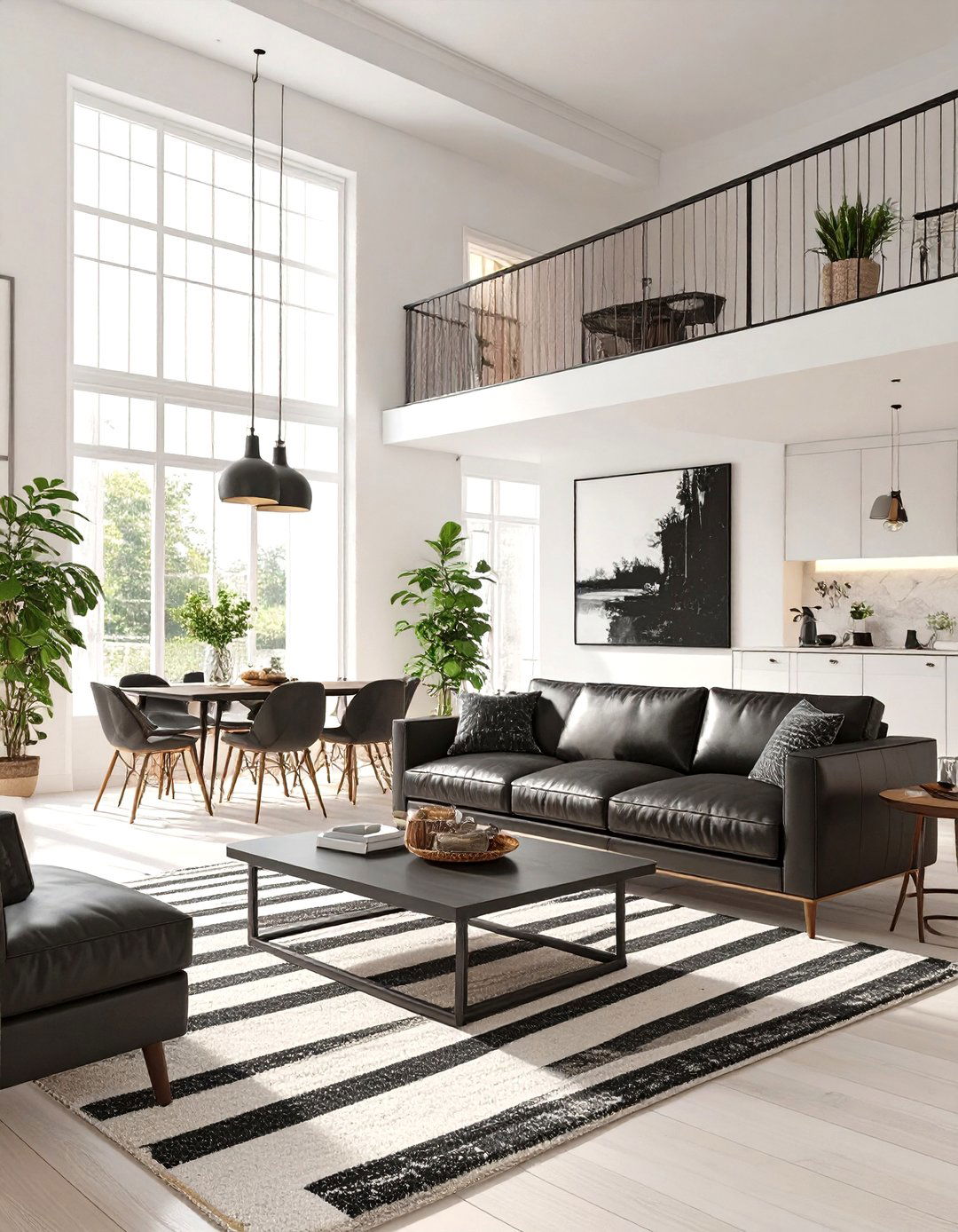 High Contrast Black and White Living and Dining Room - 30 open concept living room and dining room ideas