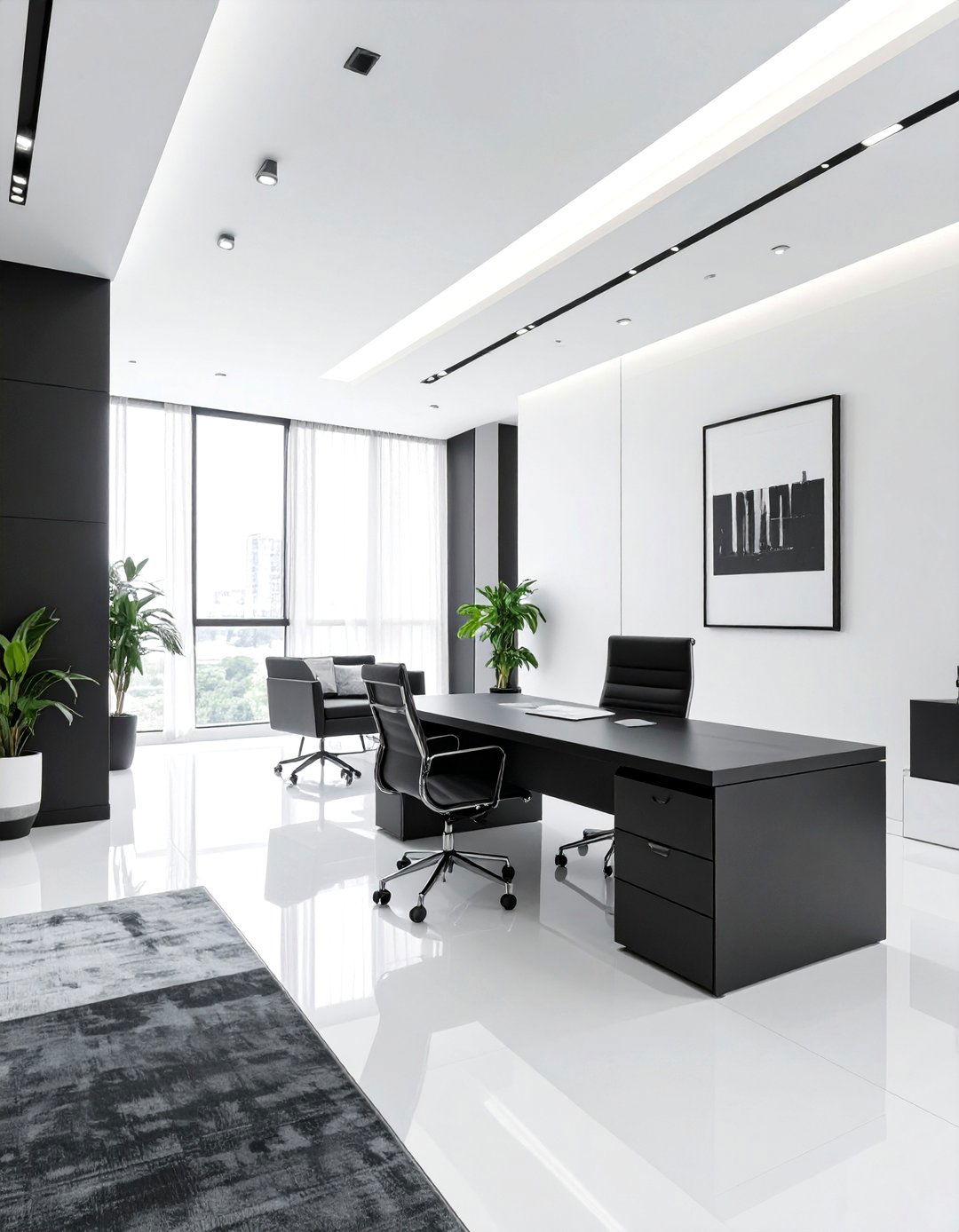 High Contrast Black and White Office - 30 commercial interior design ideas