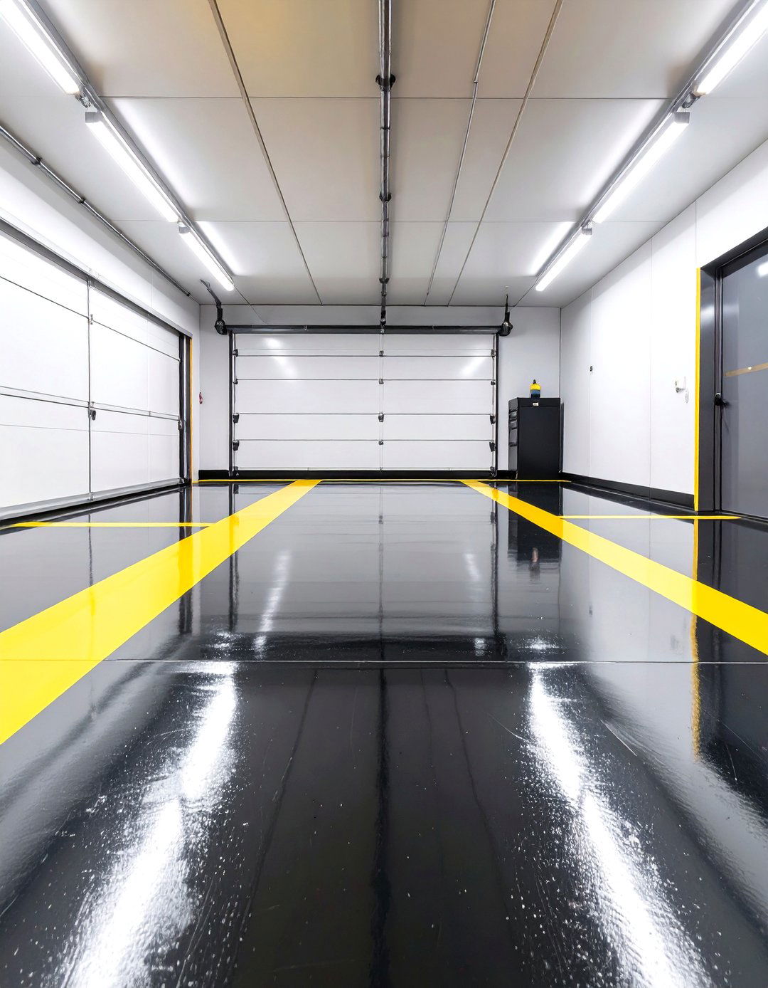 High Contrast Black and Yellow Garage Floor - 30 garage floor paint ideas