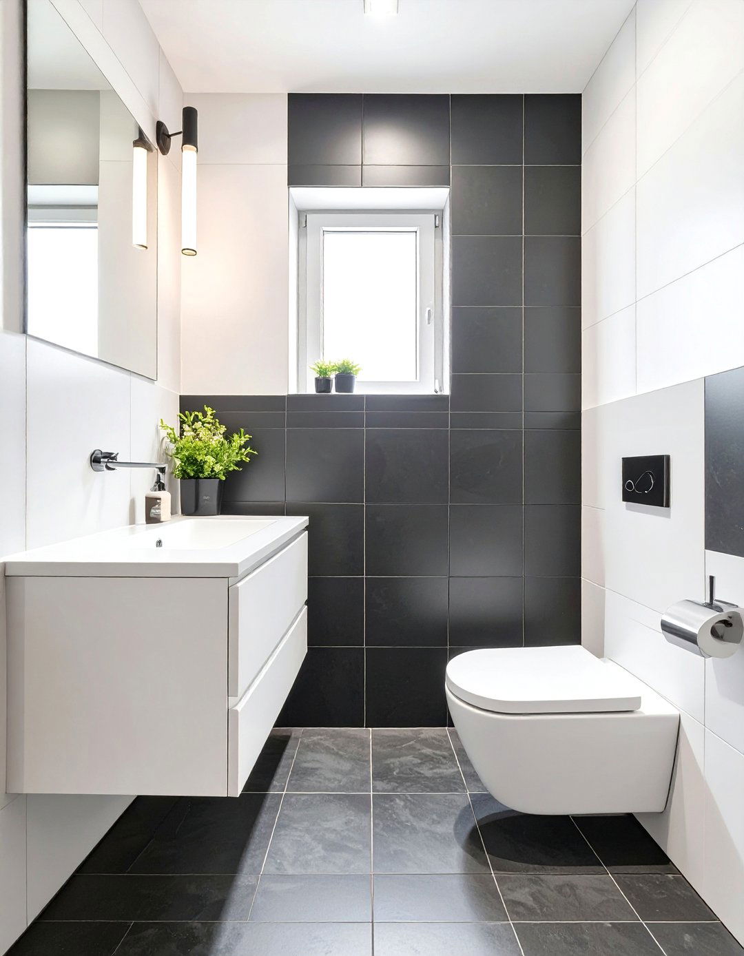 High Contrast Drama Bathroom - 30 black and white small bathroom ideas