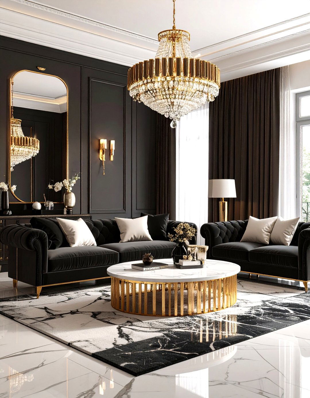 High Contrast Glam Living Room - 30 living room decor ideas 2025