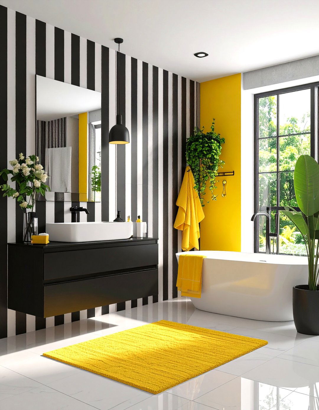 High Contrast Graphic Bathroom - 30 5x8 bathroom remodel ideas