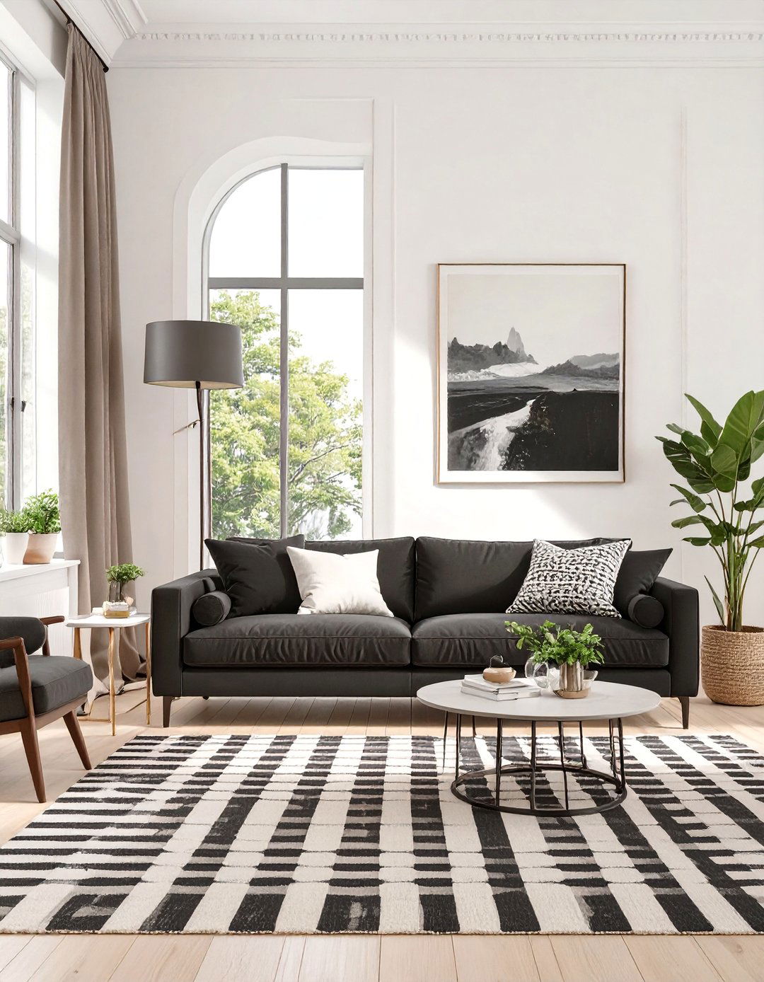 High Contrast Graphic Living Room - 30 black couch living room ideas