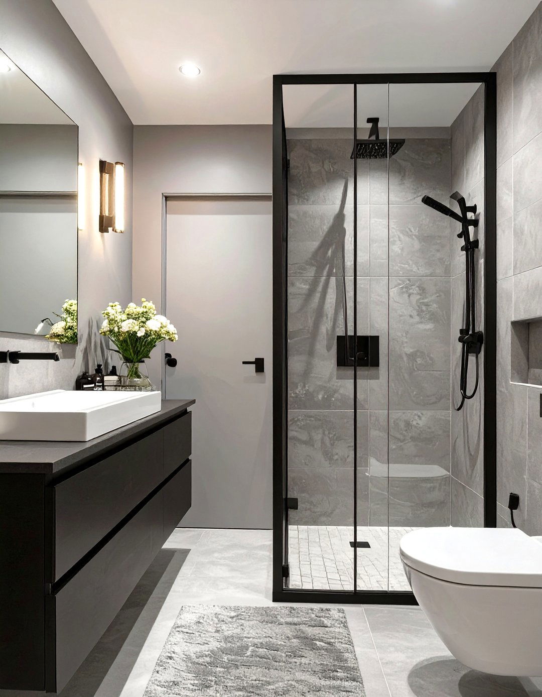High Contrast Grey and Black Bathroom - 30 grey bathroom ideas