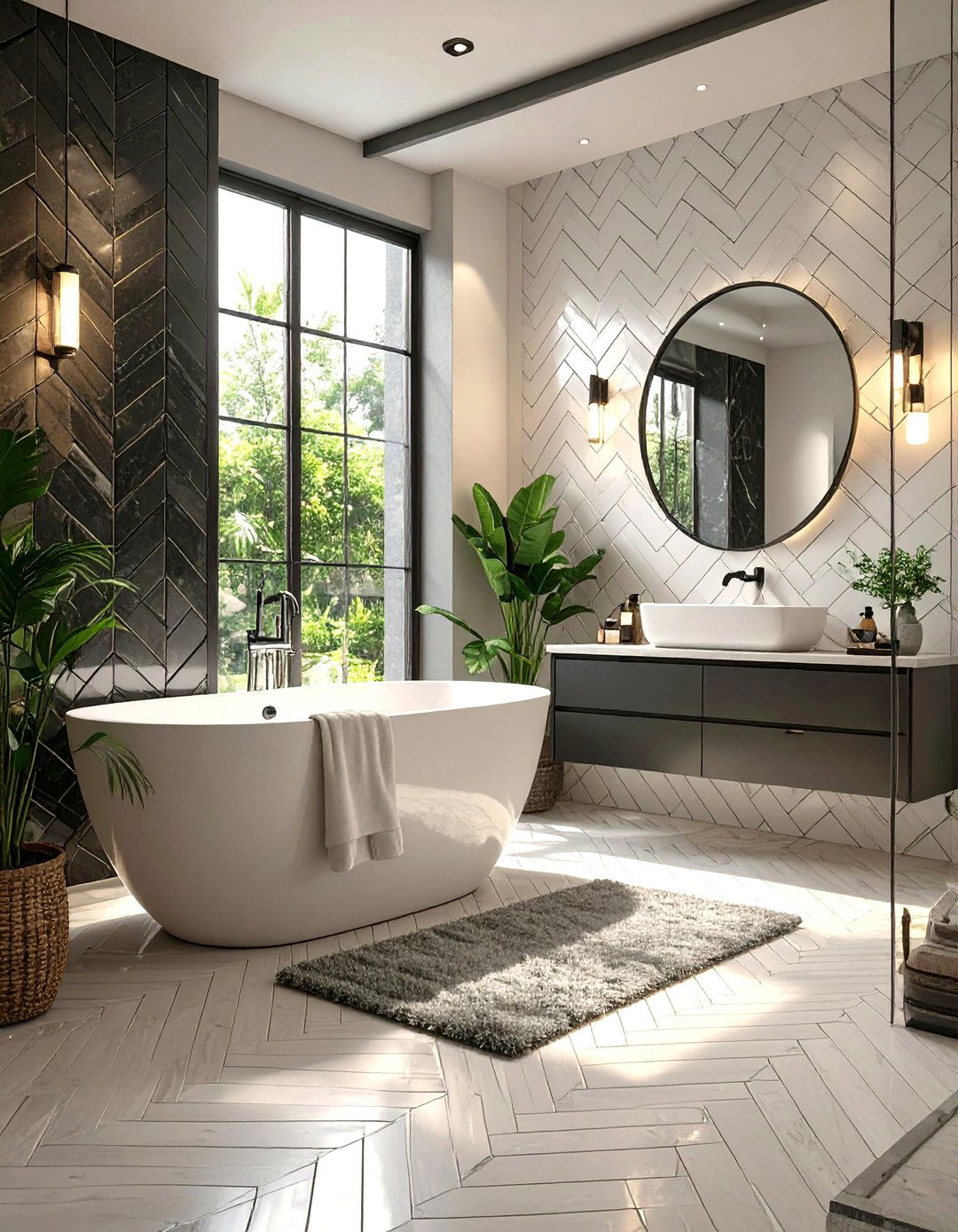 High Contrast Grout Bathroom - 30 modern bathroom tile ideas