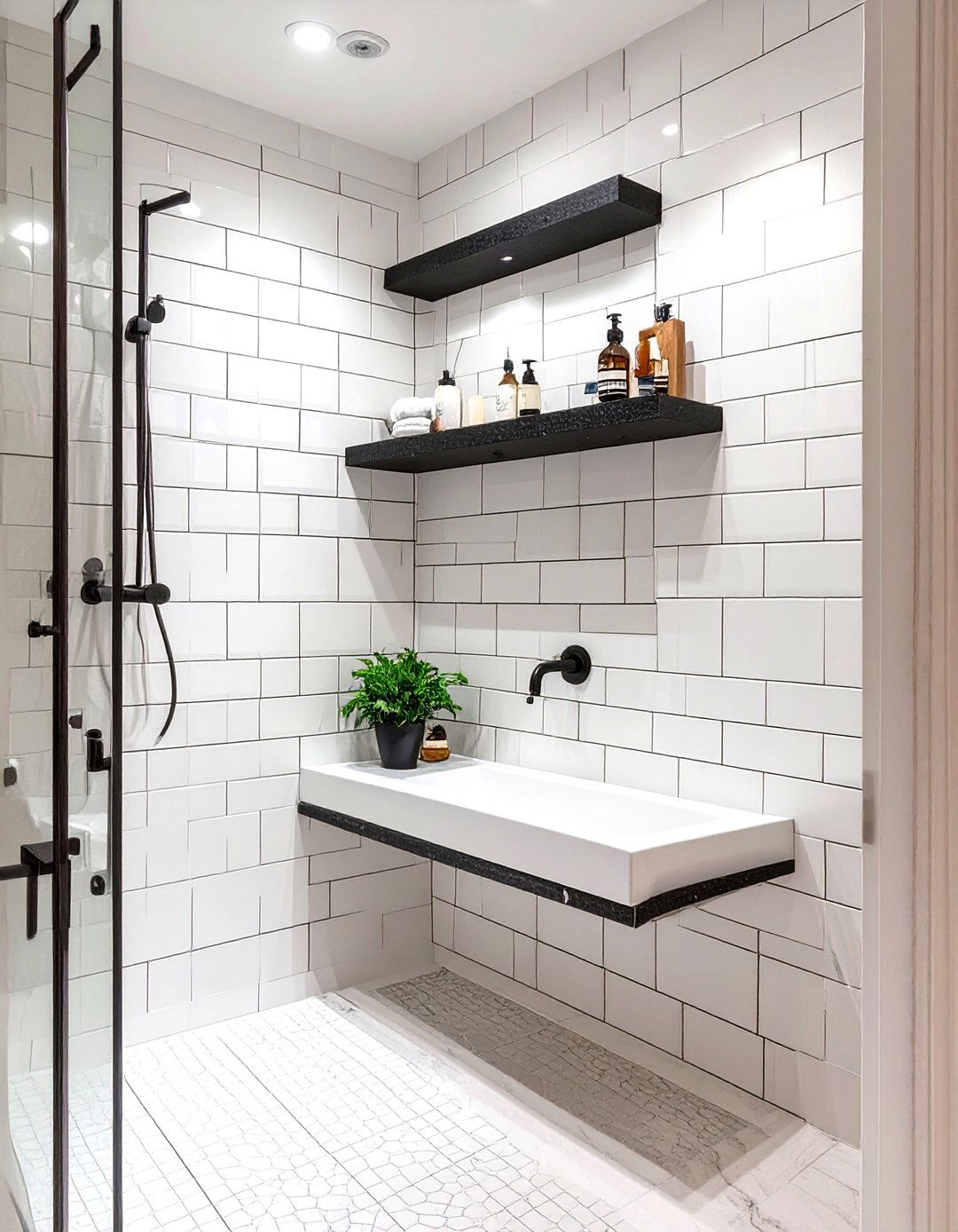 High Contrast Grout Shower Shelves - 30 shower shelf ideas