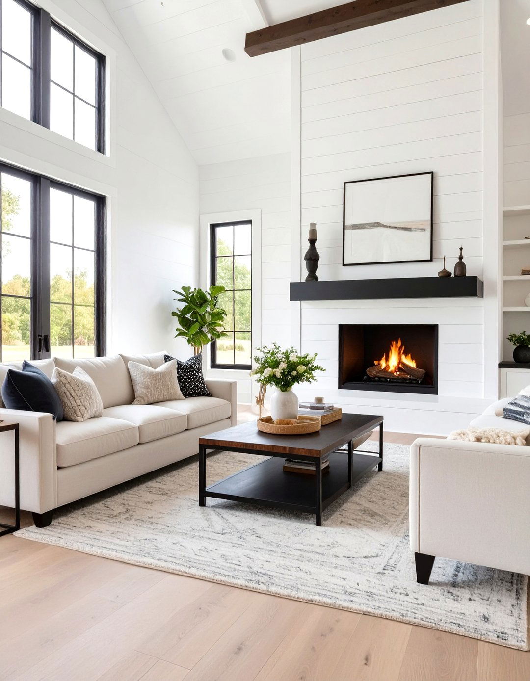 High Contrast Living Room Design - 30 modern farmhouse farmhouse living room ideas