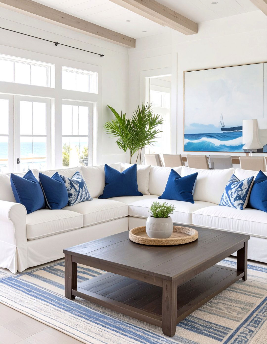 High Contrast Nautical Living Room - 30 modern coastal living room ideas