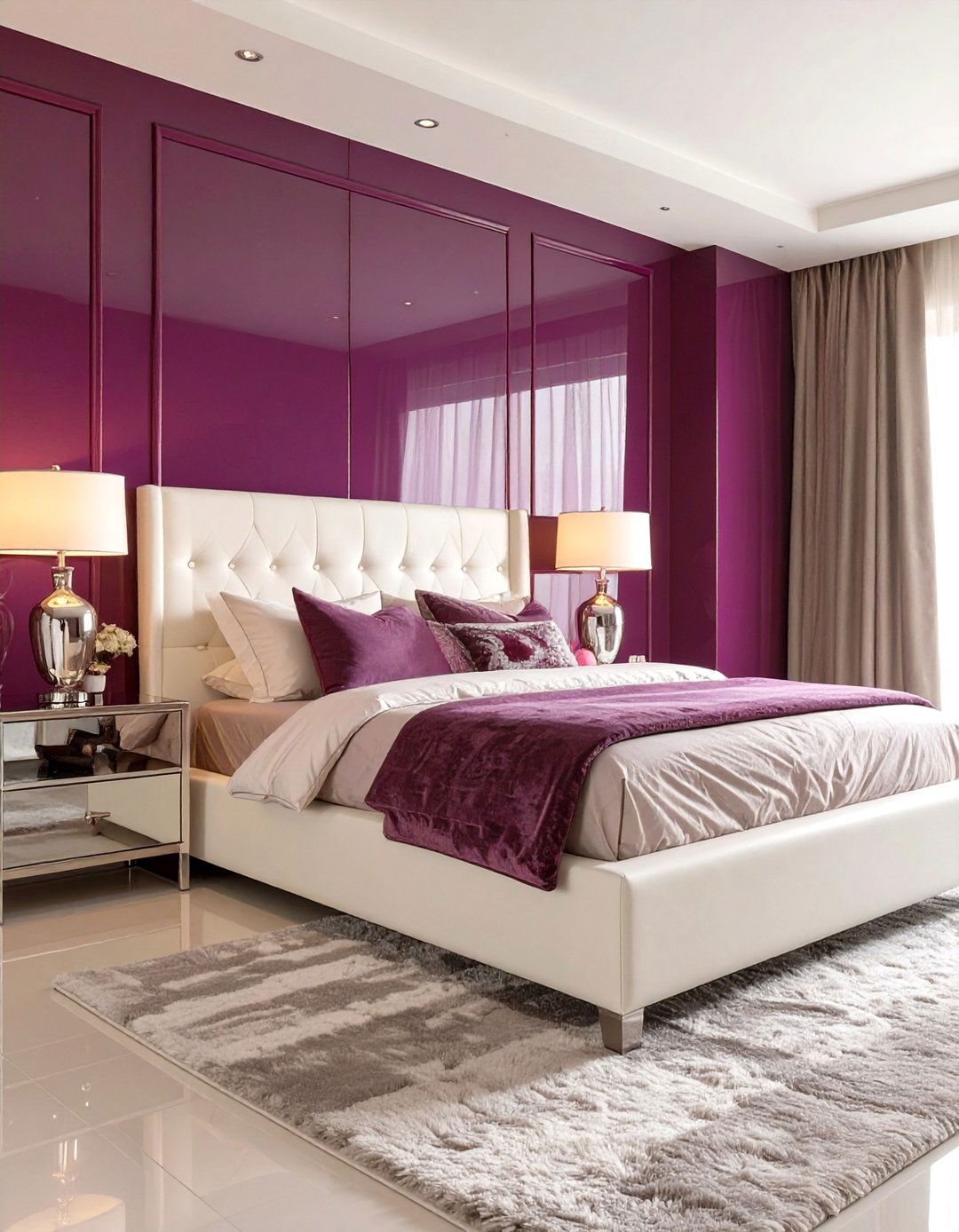 High Gloss Aubergine Bedroom Walls - 30 modern purple bedroom ideas