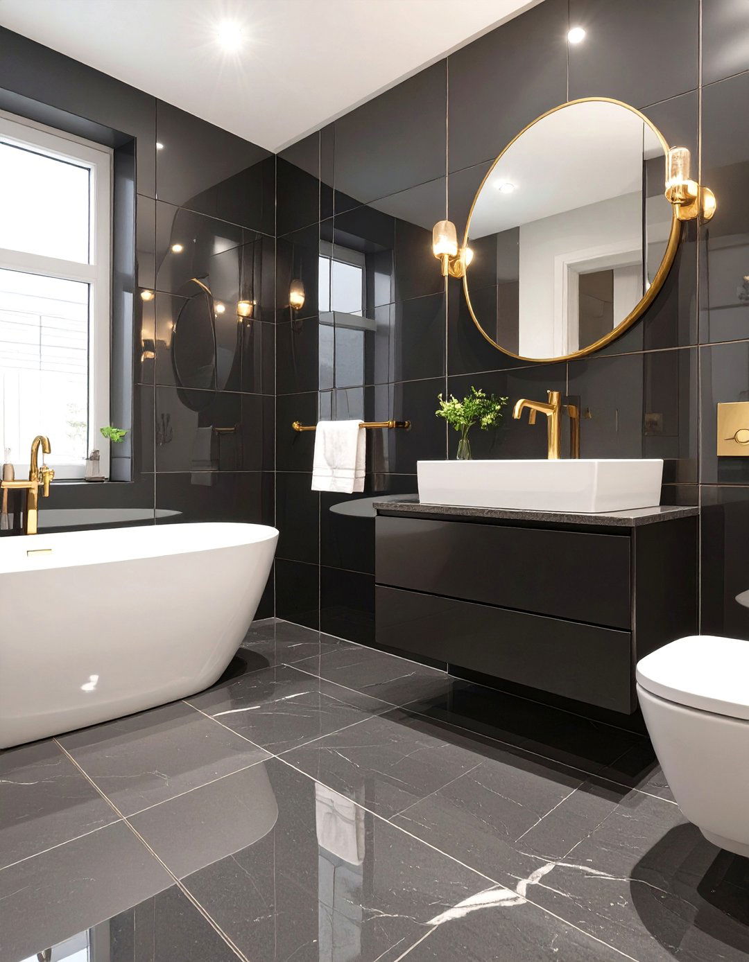 High Gloss Black Bathroom Tiles - 30 bathroom tile paint ideas