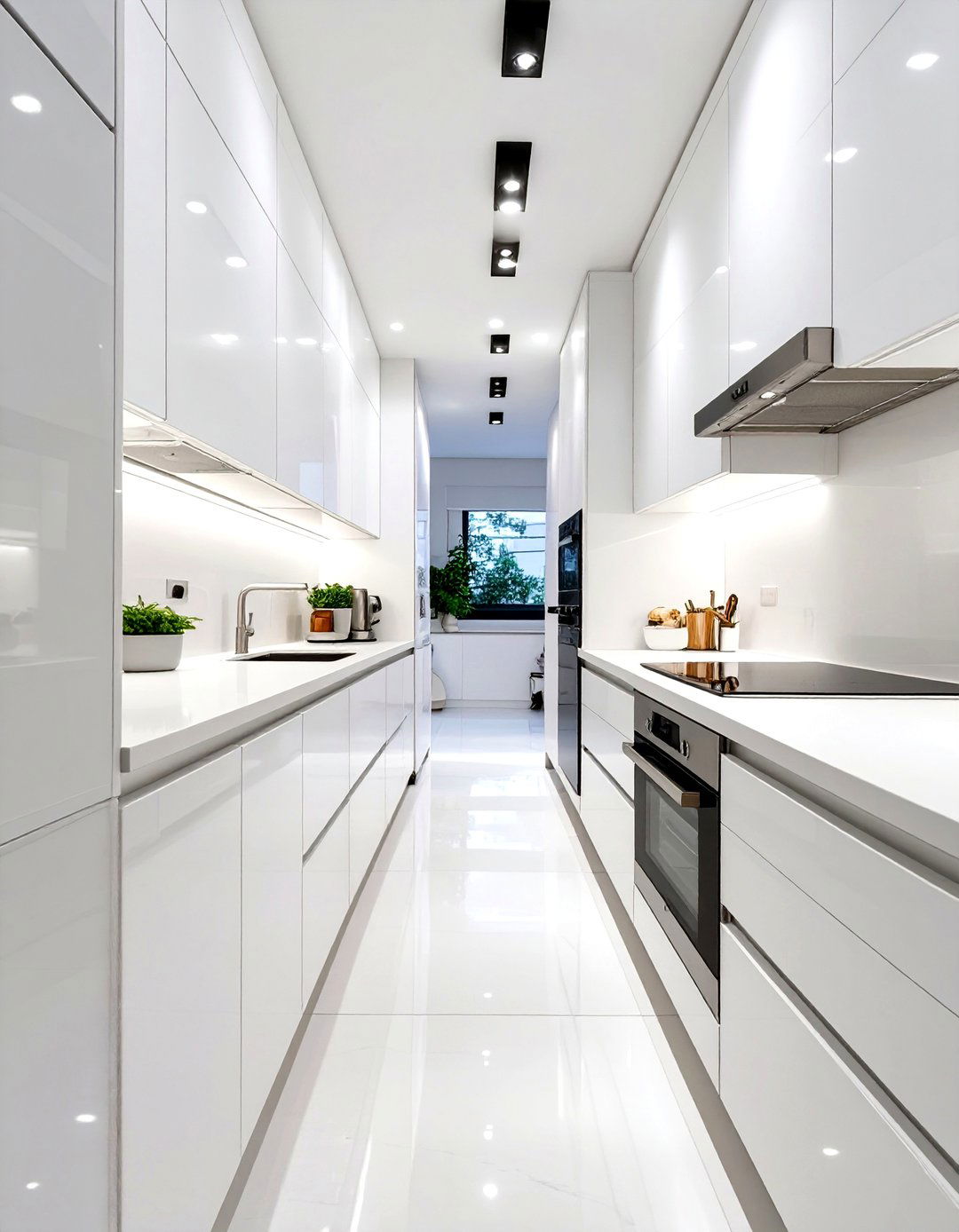 High Gloss Cabinetry Kitchen - 30 narrow kitchen ideas