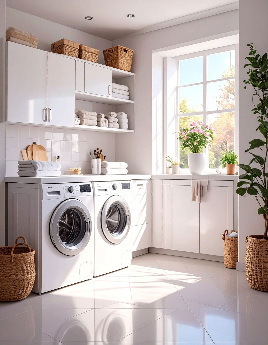 High Gloss Cabinets for Light Reflection - 30 tiny laundry room ideas