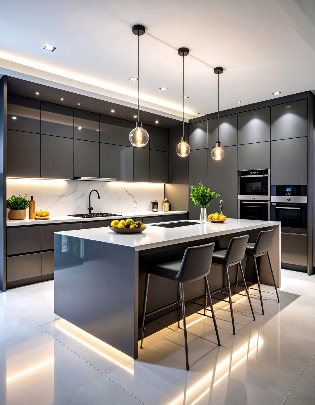 High Gloss Gray Lacquer Kitchen - 30 gray kitchen ideas