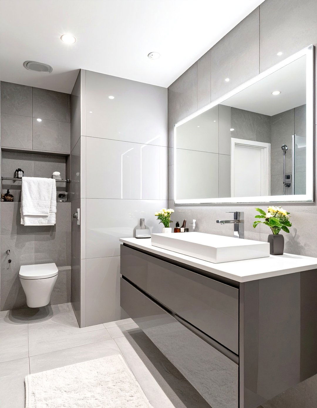 High Gloss Grey Bathroom - 30 grey modern small bathroom designs