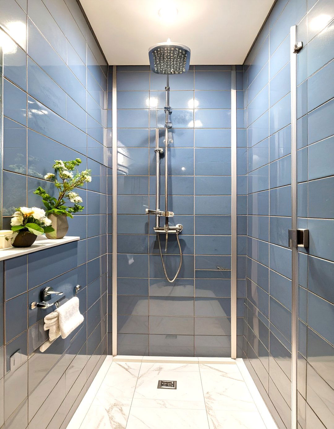 High Gloss Inky Blue Shower Tiles - 30 shower tile ideas 2025