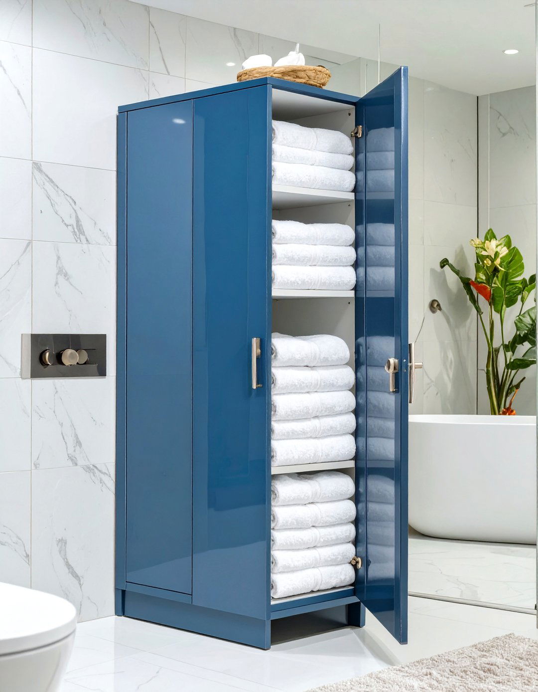 High Gloss Lacquered Cabinetry - 30 bathroom towel storage ideas