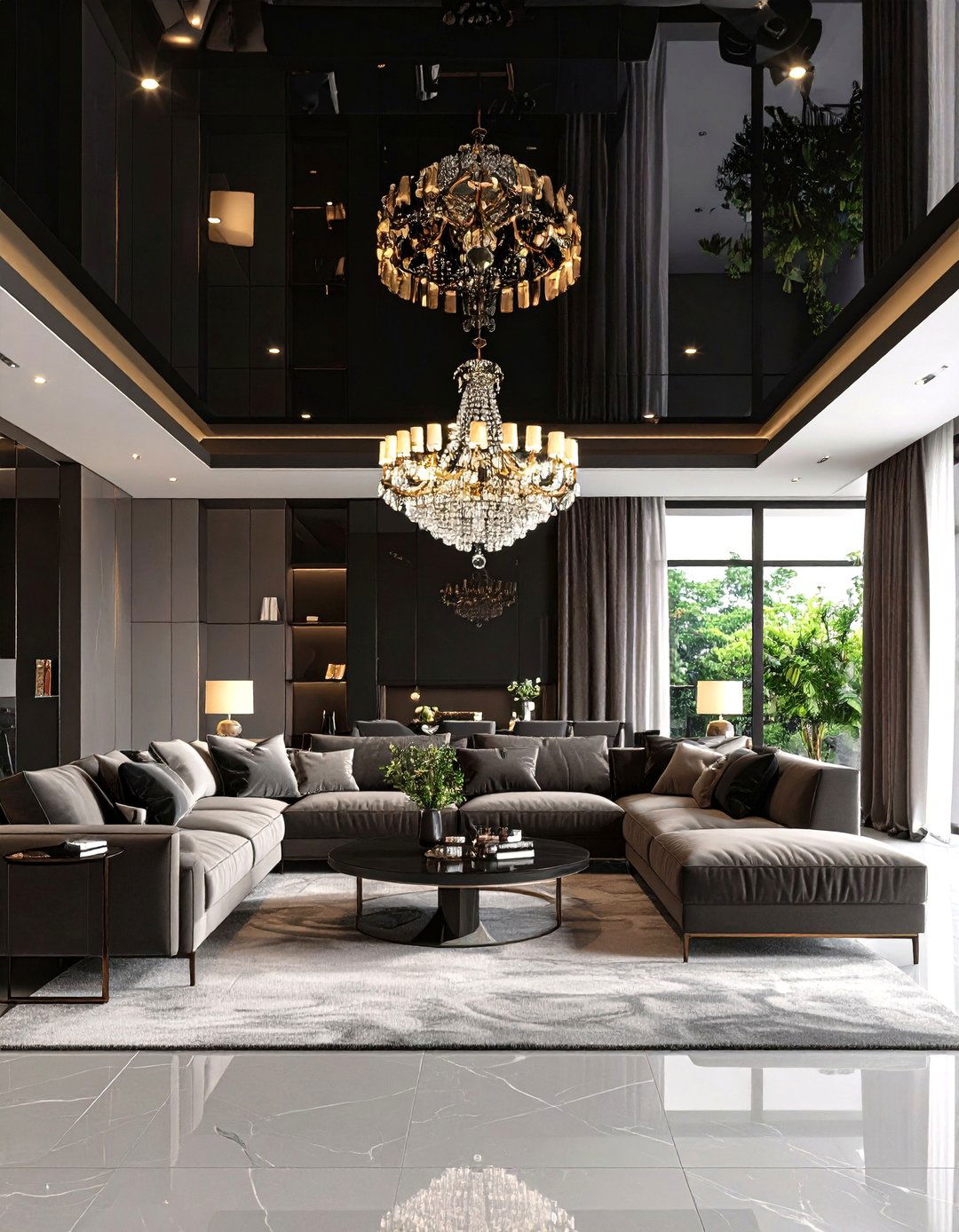 High Gloss Lacquered Ceiling Finish - 30 living room ceiling ideas