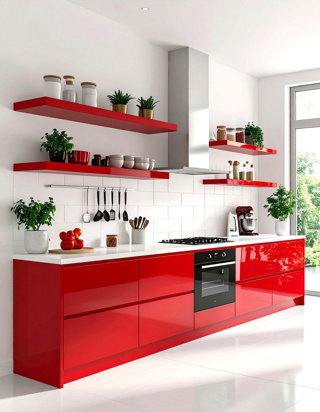 High Gloss Lacquered Kitchen Shelves - 30 kitchen shelves ideas