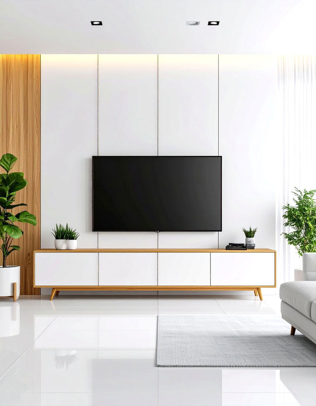 High Gloss Lacquered Paneling - 30 living room tv wall ideas