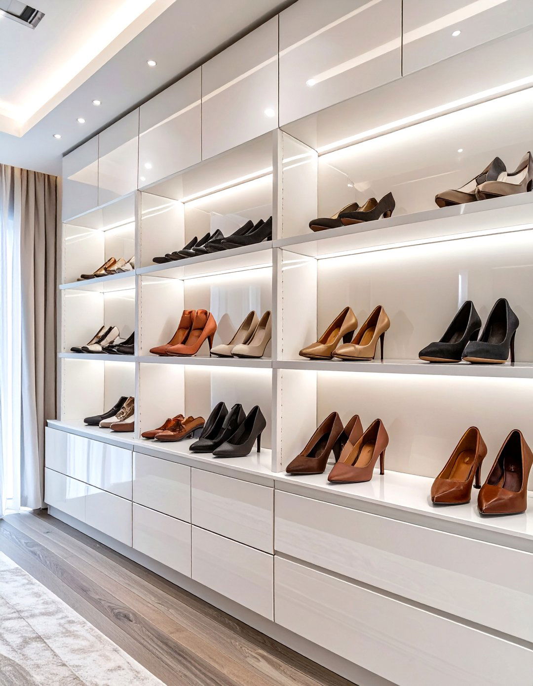 High Gloss Lacquered Shoe Cabinetry - 30 shoe closet ideas