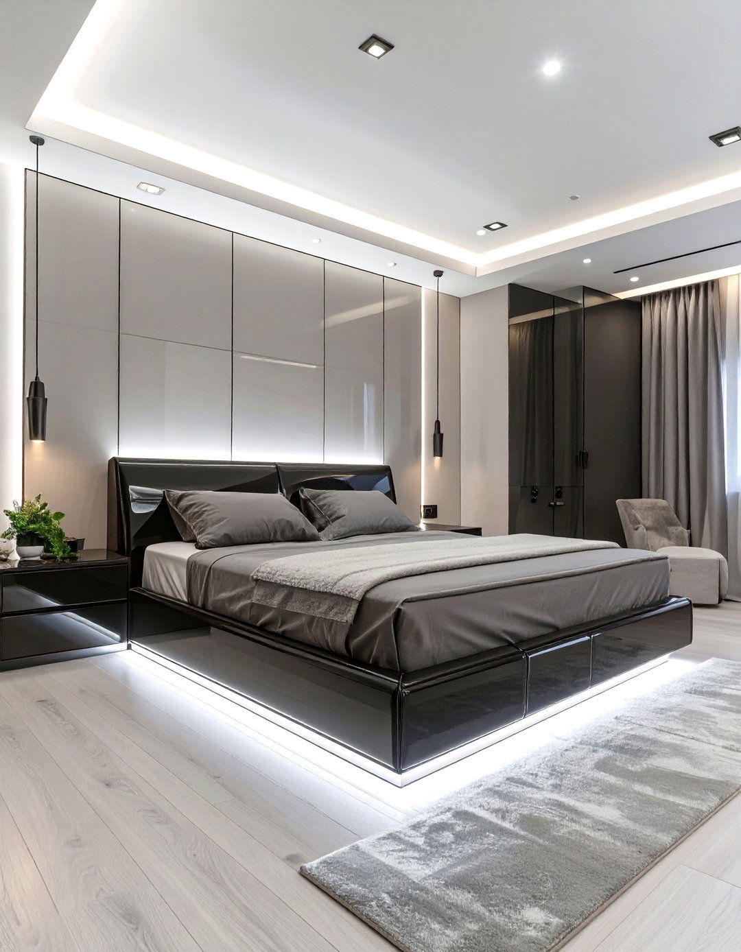 High Gloss Modern Bedroom - 30 black and grey bedroom ideas