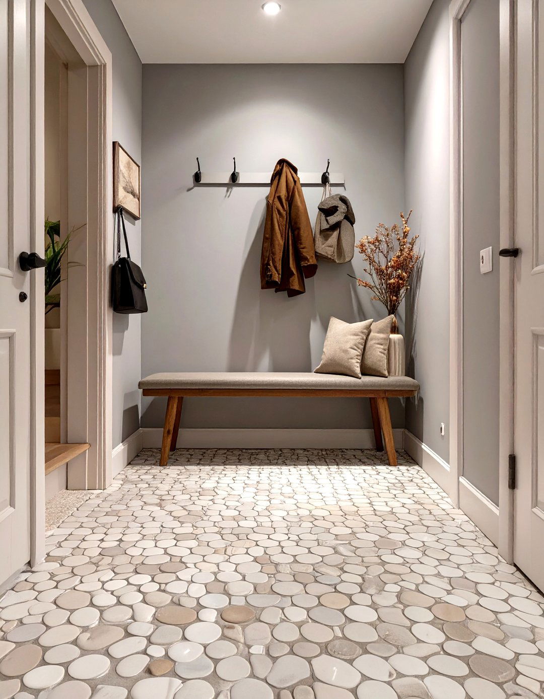 High Gloss Penny Round Tile - 30 modern entryway tile ideas