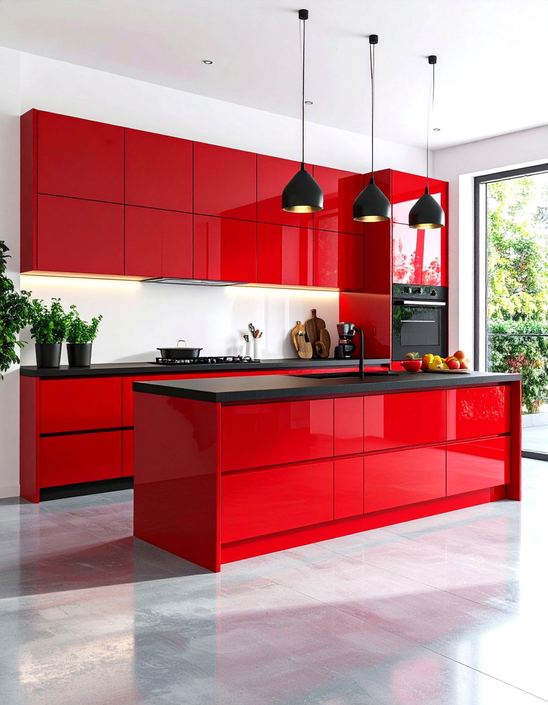 High Gloss Red Modern Kitchen - 30 kitchen paint ideas