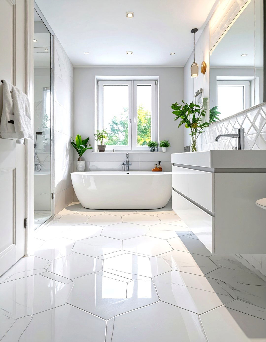 High Gloss White Paint or Tiles - 30 small white bathroom ideas