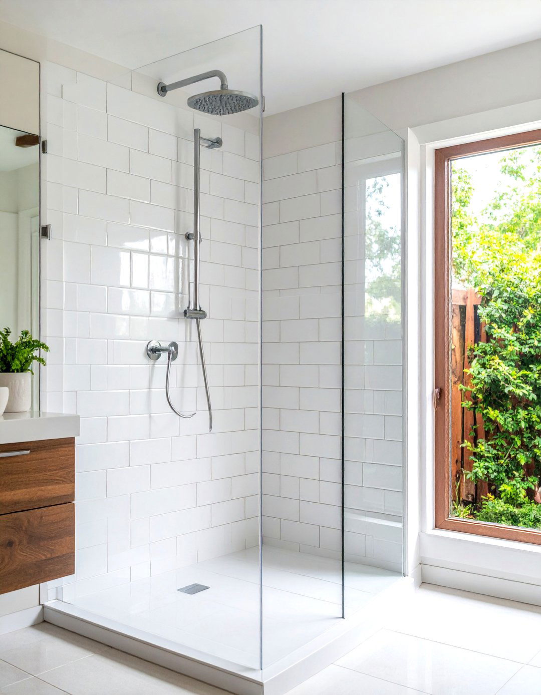High Gloss White Subway Tile Shower - 30 large tile shower ideas