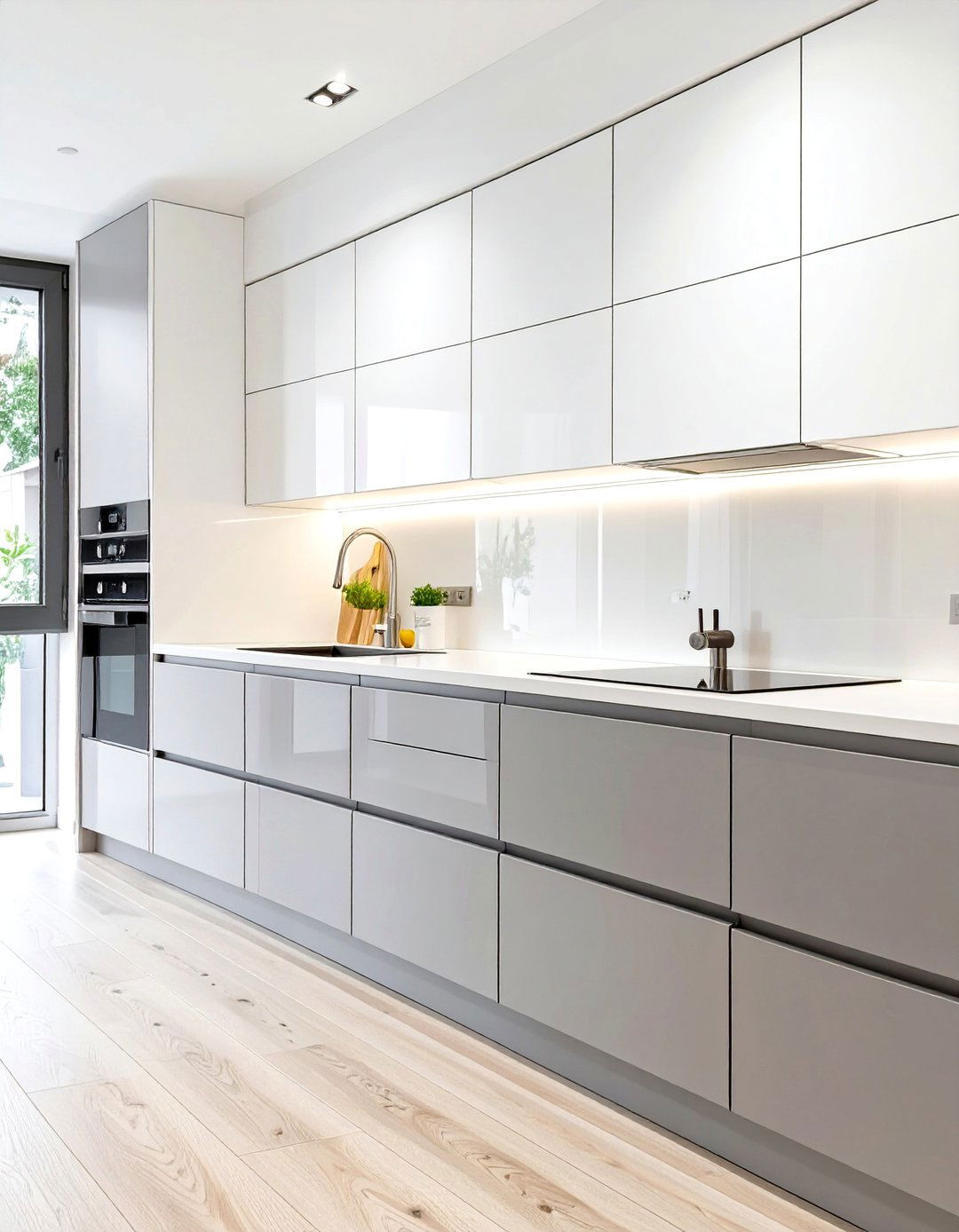 High Gloss White Uppers with Matte Gray Lowers - 30 two tone kitchen cabinet ideas