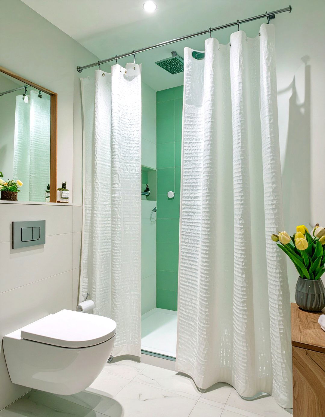 High Mounted Shower Rods - 30 small toilet and bathroom ideas