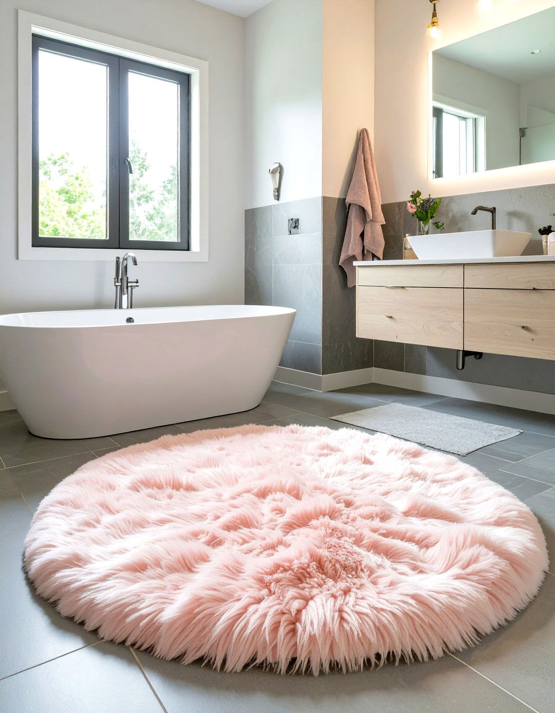 High Pile Faux Fur Rug - 30 teen bathroom ideas