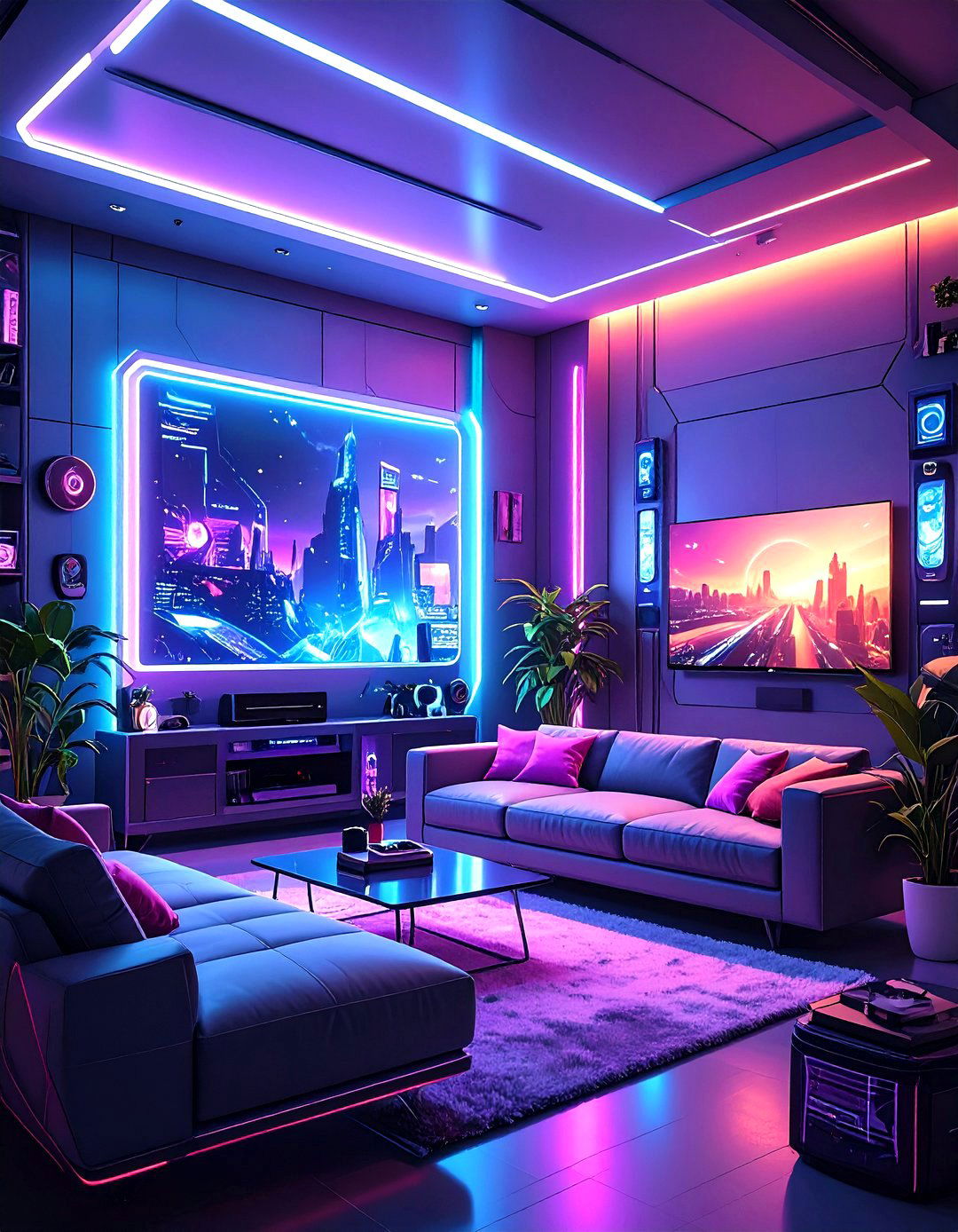High Tech Cyberpunk Media Room - 30 sims 4 living room ideas