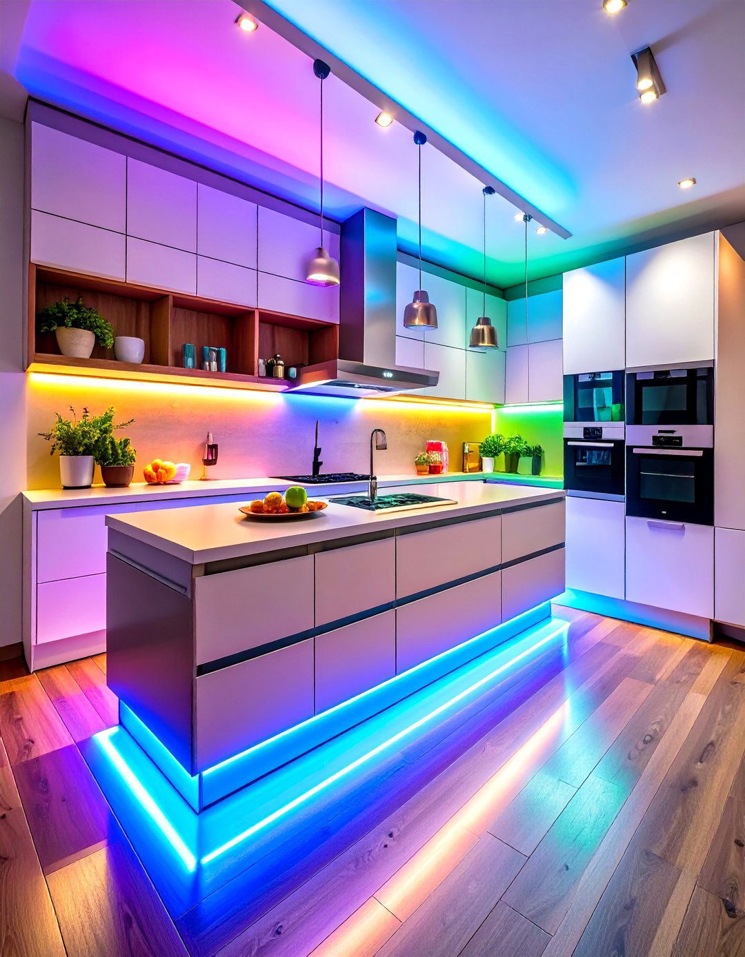 High Tech Smart Kitchen LED Strips - 30 kitchen light ideas