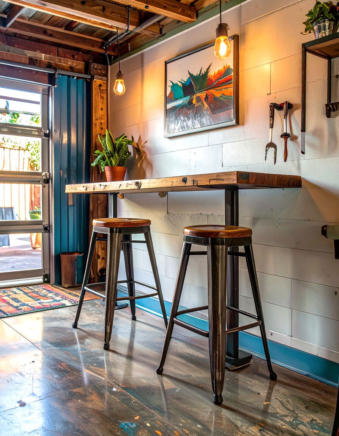 High Top Table and Stools for a Garage Bar - 30 small garage man cave ideas