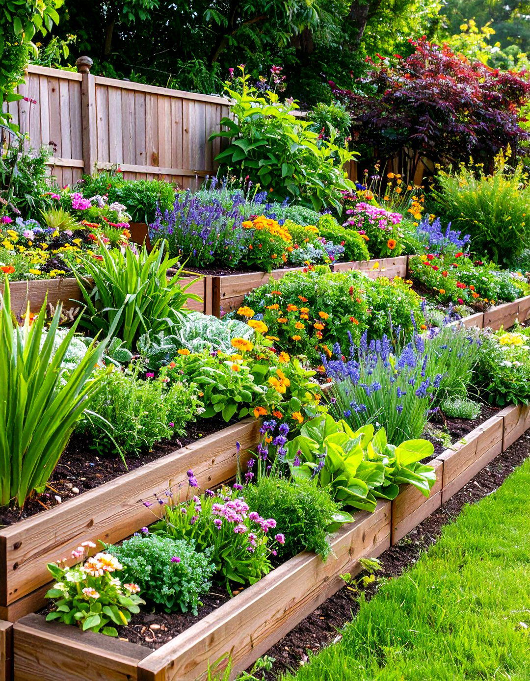 Hillside Terraced Flower Bed - 30 backyard flower bed ideas