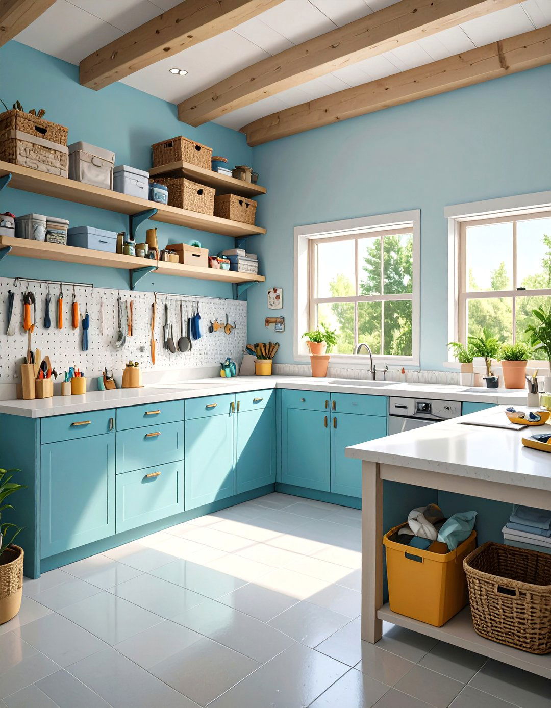 Hobby and Craft Combo Basement Laundry Room - 30 concrete basement laundry room ideas