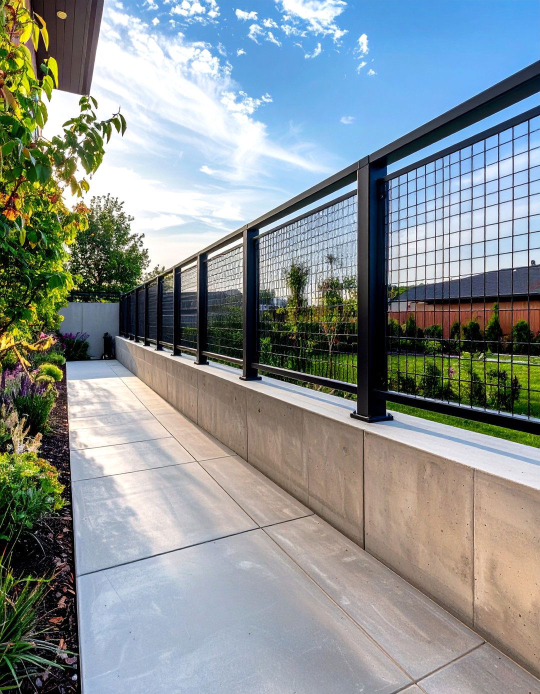 Hog Wire Deck Railing on a Raised Concrete Patio - 30 hog wire deck railing ideas