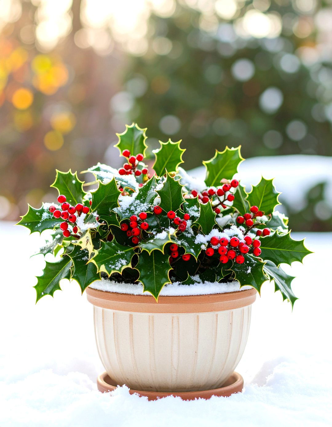 Holly and Variegated Ivy Winter Planter - 30 outdoor winter planter ideas