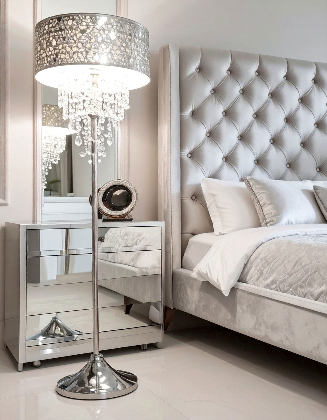 Hollywood Glam Crystal Floor Lamp for a Luxurious Bedroom - 30 floor lamps for bedroom ideas