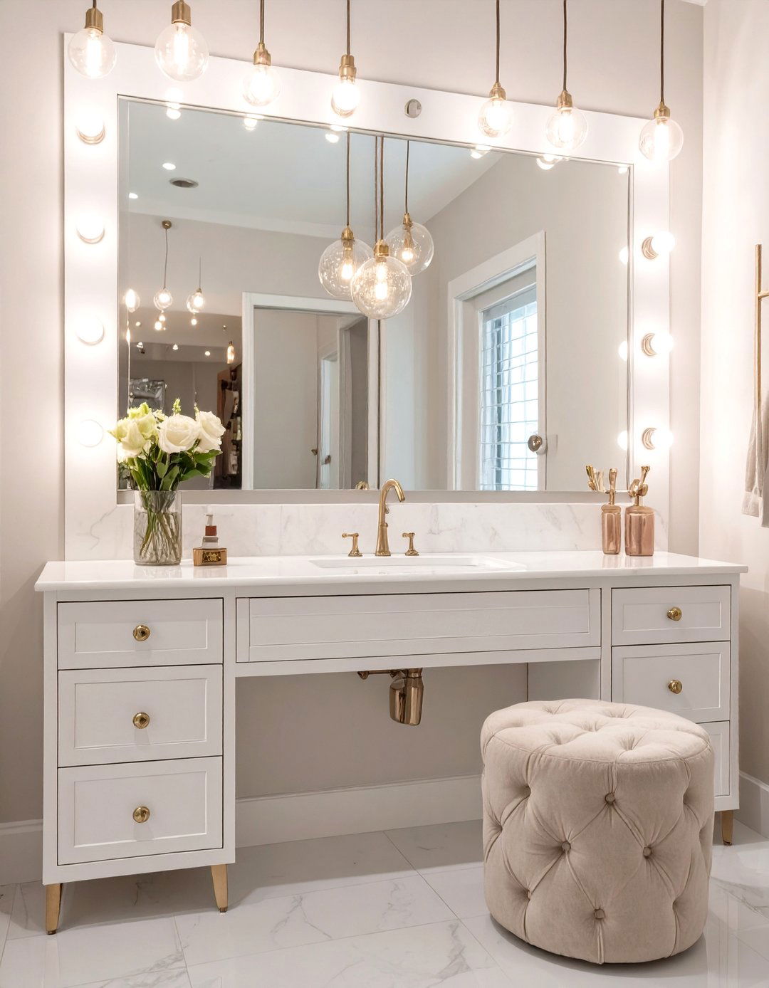 Hollywood Glam Vanity Light Bulbs - 30 bathroom vanity lighting ideas