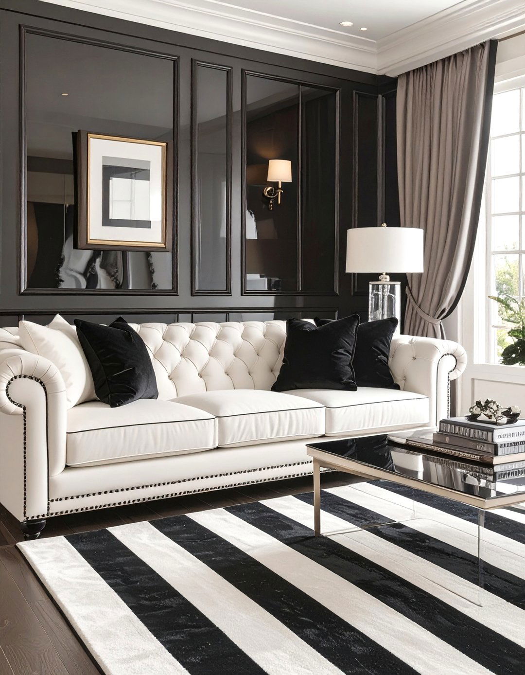 Hollywood Regency Black and White Living Room - 30 black living room ideas