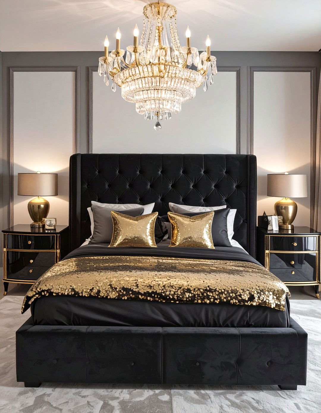 Hollywood Regency Glamour Bedroom - 30 black and gold bedroom ideas