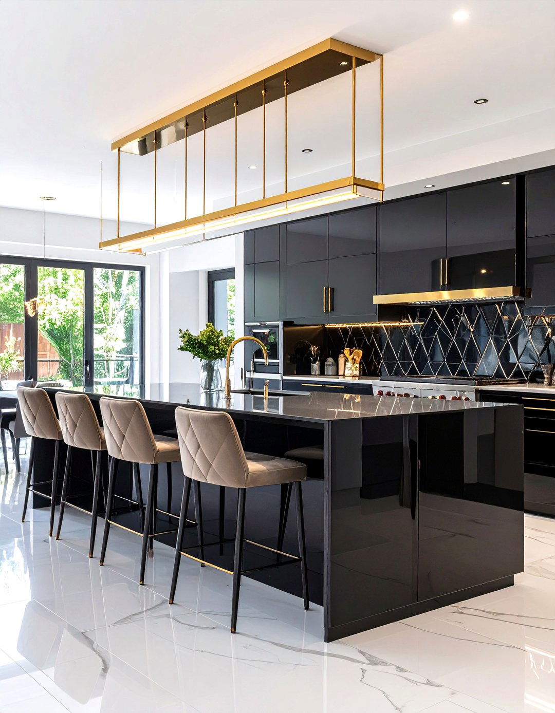 Hollywood Regency Kitchen with Polished Brass - 30 kitchen island lighting ideas