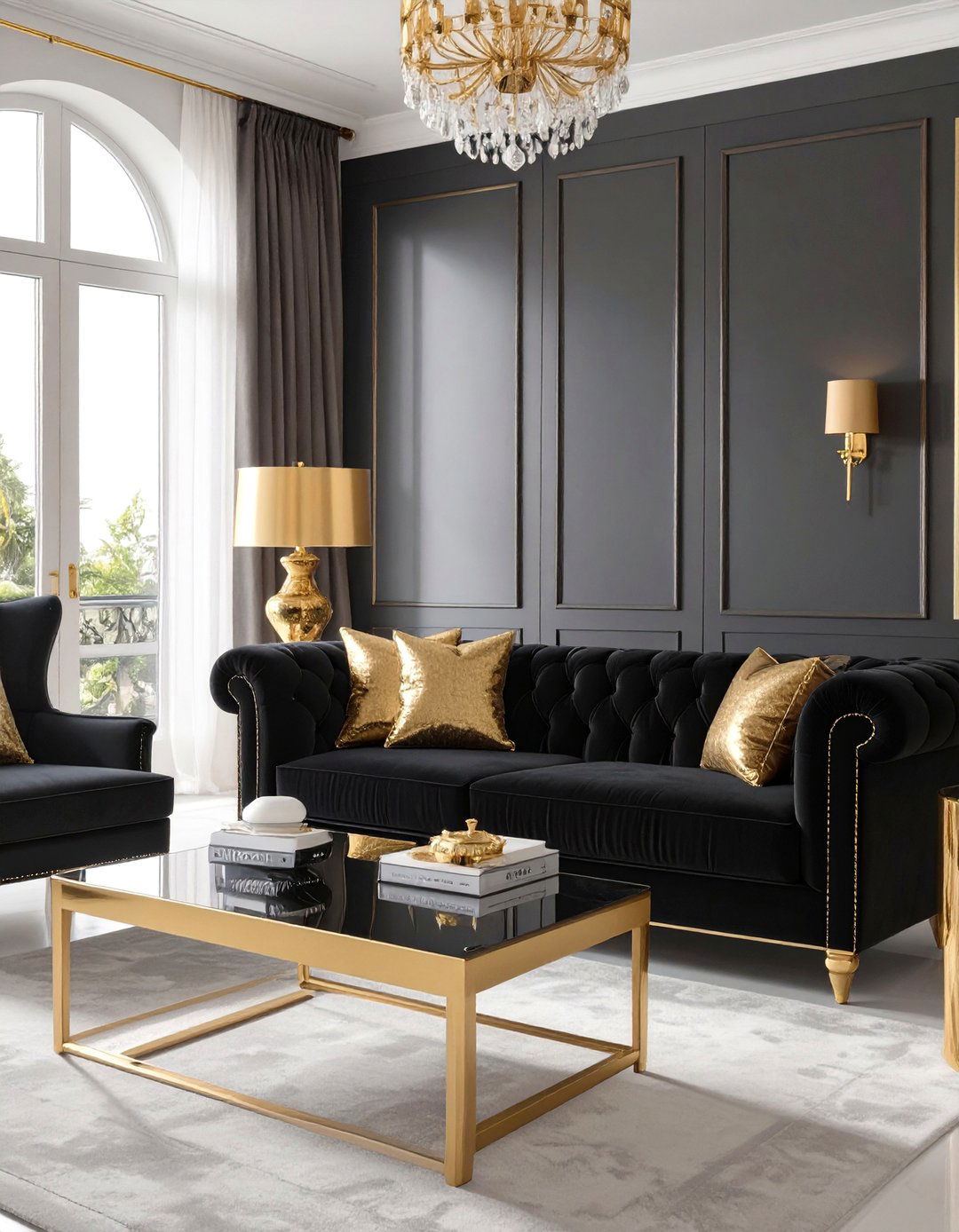 Hollywood Regency Living Room - 30 black and gold living room ideas
