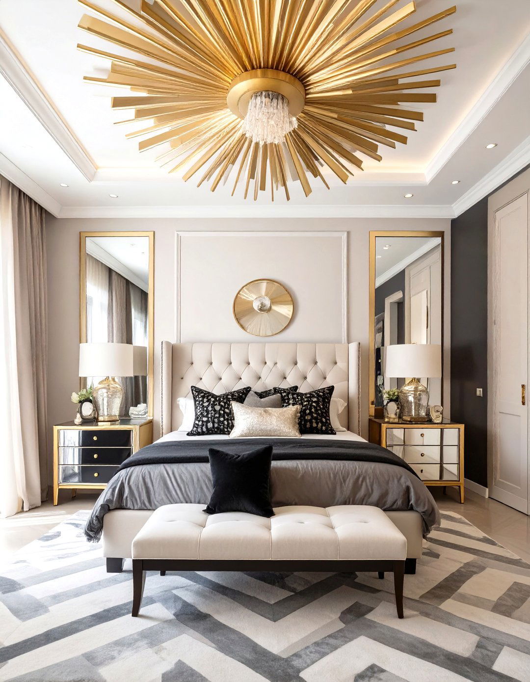 Hollywood Regency Sunburst Fixture - 30 bedroom ceiling light ideas