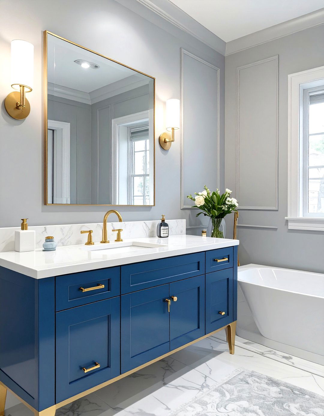 Hollywood Regency with Sapphire Blue and Pearl Gray - 30 blue and gray bathroom ideas