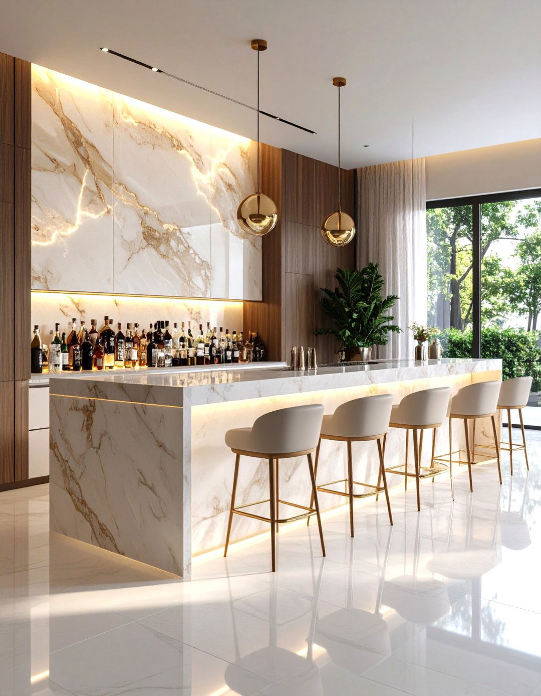 Home Bar Backlit Onyx Slab - 30 ai accent wall design ideas