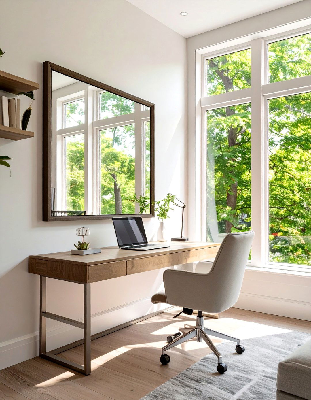 Home Office strategically Placed Mirror - 30 how to use mirrors in interior design ideas