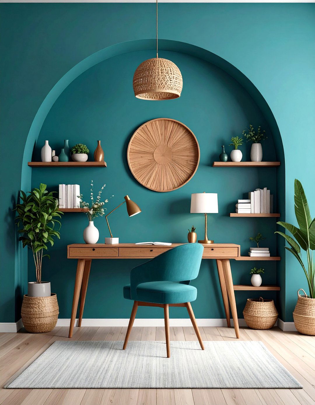 Home Office with Arch Wall Niche - 30 pinterest interior design ideas